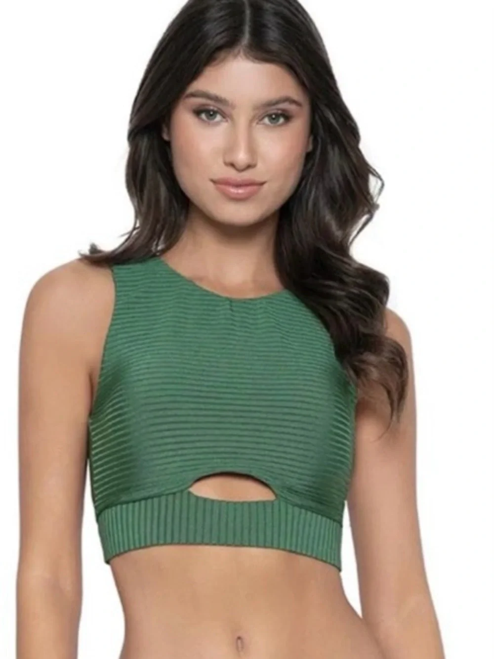 PQ Swim Emerald Keyhole Crop Top High Neck Bikini Top New